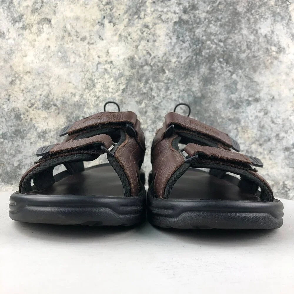 Propet Men's Size 10X (3E) Surfwalker Brown Leather Open Toe Hook & Loop Sandals